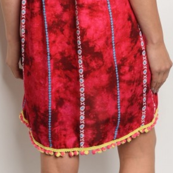 Mini Pompom TASSEL MAGENTA BLUE DRESS - Picture 3 of 3